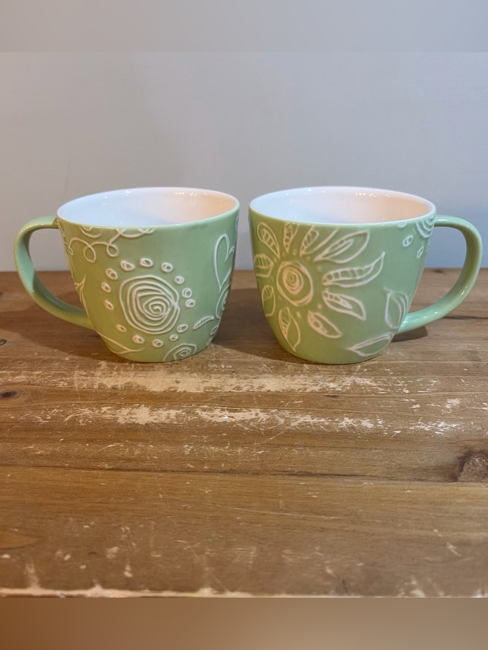 BStarbucks 2006 Green Floral Ceramic Mugs - Set of 2